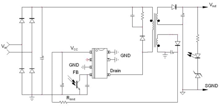 Applikations-Schaltungsdiagramm - onsemi NCV1077 Hochspannungs-Schaltregler