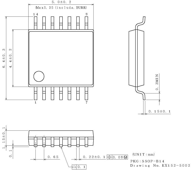 Technische Zeichnung - ROHM Semiconductor BD74C12xFV-C Automotive 3-Stufen-Quad-Buffer
