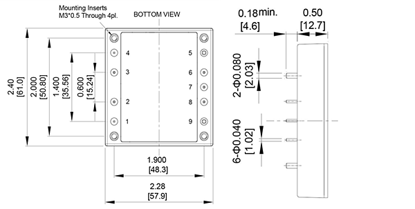 Technische Zeichnung - CUI Inc PRC300 DC/DC-Wandler