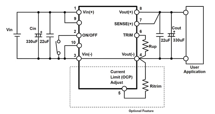 Applikations-Schaltungsdiagramm - TDK-Lambda RGB DC/DC-Abwärtswandler