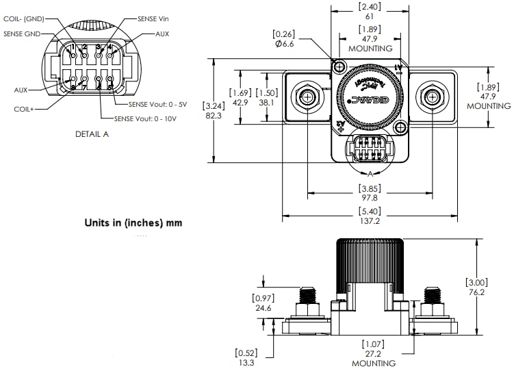 Mechanical Drawing - Gigavac GXSB15/16 Current Sensing Contactors