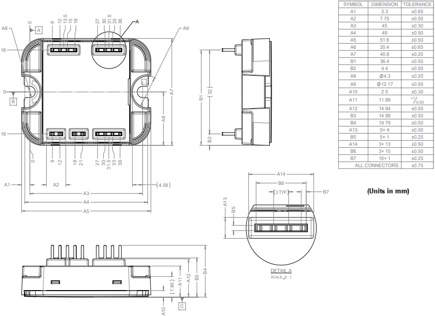 Technische Zeichnung - Wolfspeed DM-SiC-Halbbrückenmodule