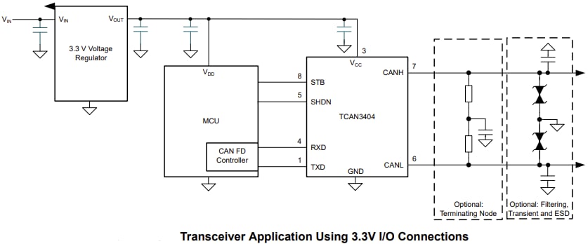 Applikations-Schaltungsdiagramm - Texas Instruments TCAN340x-Q1 Automotive-CAN-FD-Transceiver