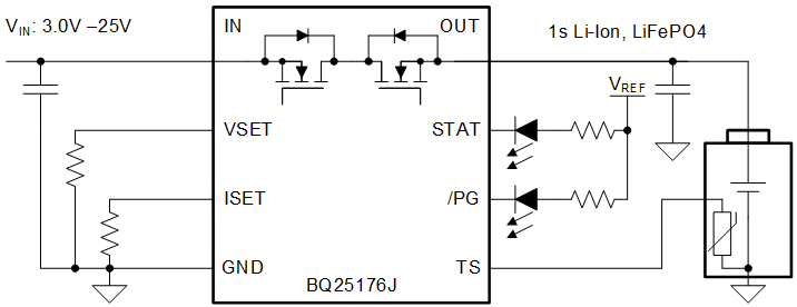 Applikations-Schaltungsdiagramm - Texas Instruments BQ25176J Lineares Batterieladegerät-IC