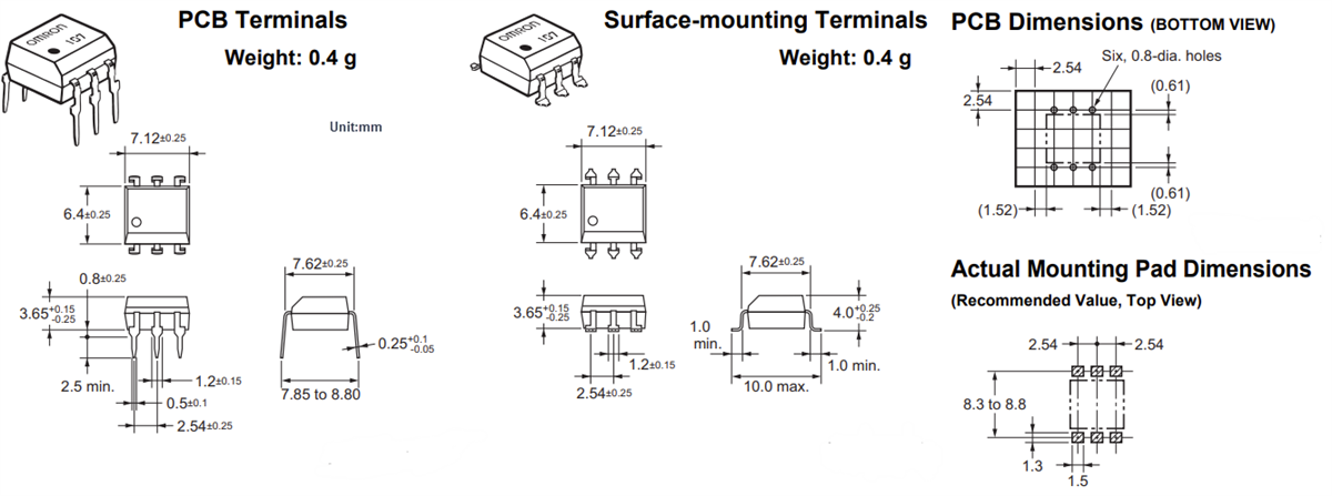 Technische Zeichnung - Omron Electronics MOSFET-Relais G3VM-63BR/63ER