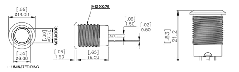 Tabelle - TE Connectivity / Alcoswitch 12 mm Vandalensichere Unterputzschalter