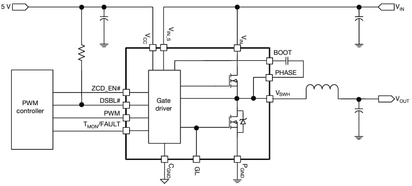 Applikations-Schaltungsdiagramm - Vishay Semiconductors SiC641 55 A VRPower® Integrierte Leistungsstufe