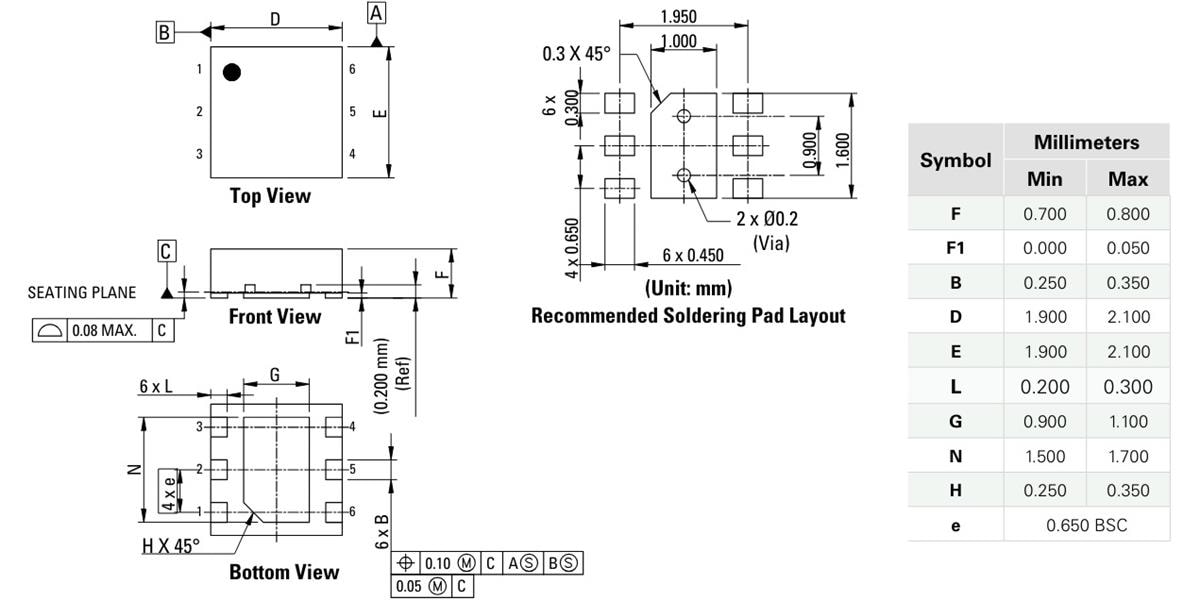 Technische Zeichnung - Littelfuse SC2200-01UTG Unidirektionale diskrete TVS-Diode