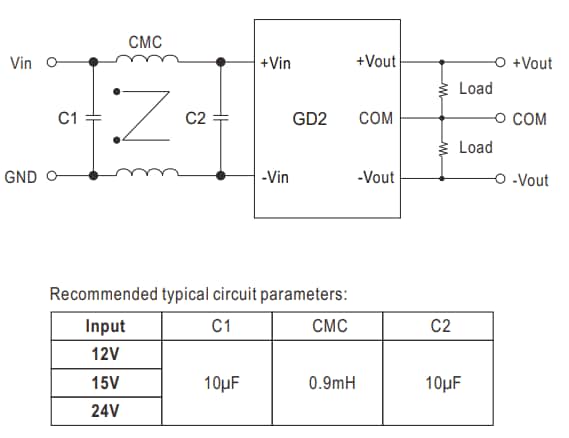 Technische Zeichnung - MEAN WELL GD2 IGBT-DC/DC-Wandler