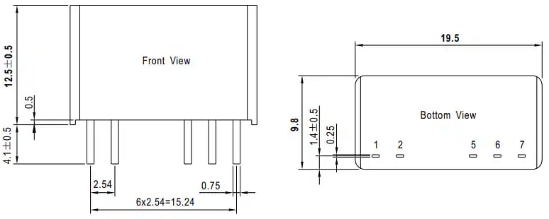 Technische Zeichnung - MEAN WELL GD2 IGBT-DC/DC-Wandler