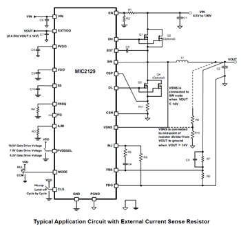 Applikations-Schaltungsdiagramm - Microchip Technology MIC2129 DC/DC-Abwärtsregler