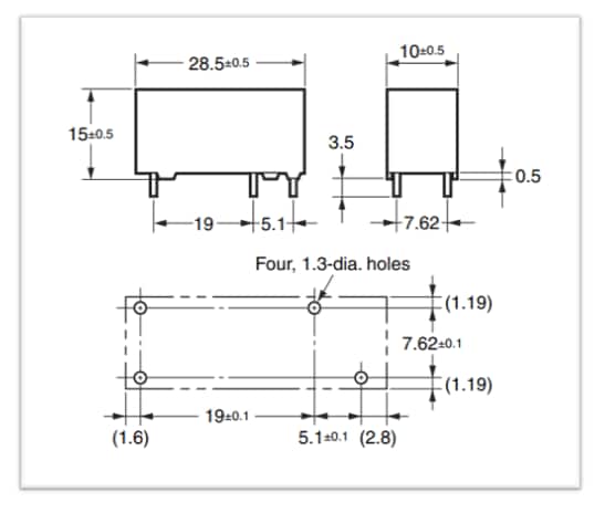 Technische Zeichnung - Omron Electronics G5NB-EL-CF Schmale 5-A-Hochtemperatur-Relais