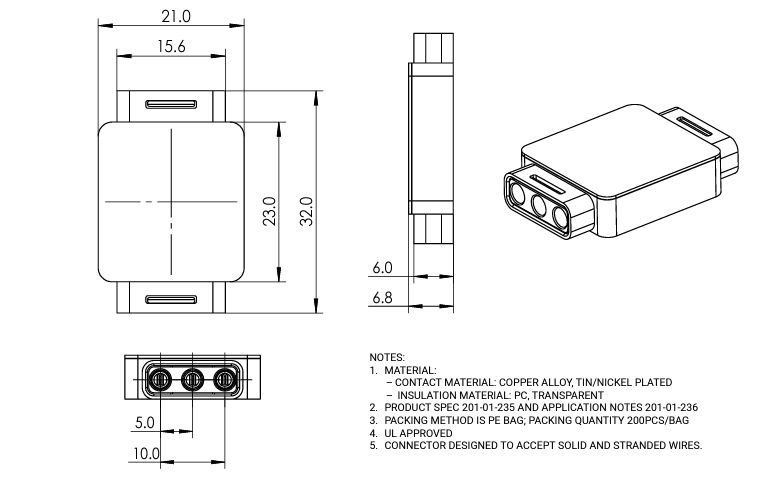 Technische Zeichnung - KYOCERA AVX 9289-000 Wasserdichte Wire-to-Wire-Steckverbinder
