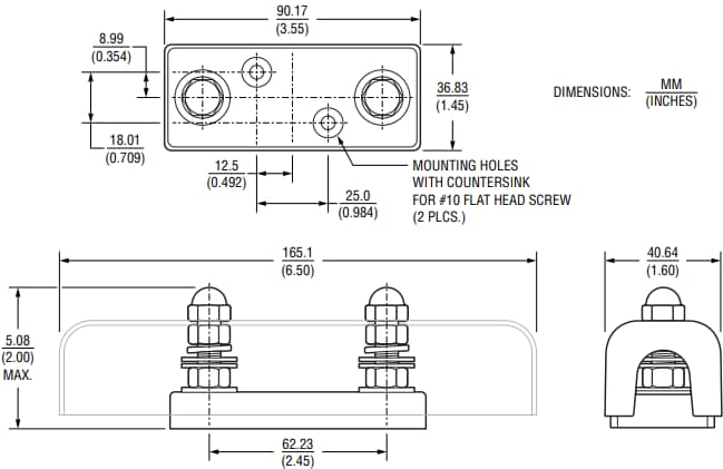 Technische Zeichnung - Bourns NFB2 Riedon™ ANL Sicherungsblock