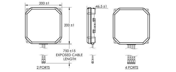 Technische Zeichnung - TE Connectivity ProSig Wi-Fi® 6E Tri-Band-Richtantennen