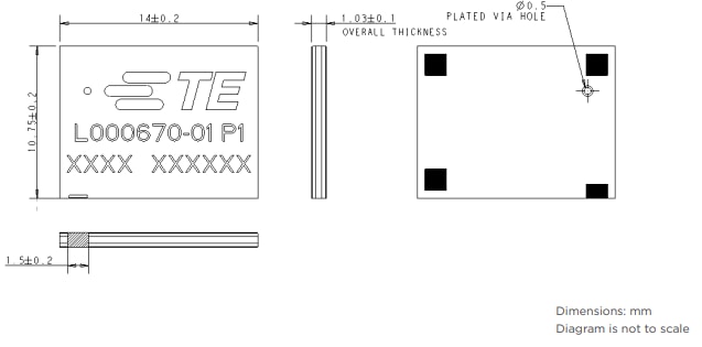 Technische Zeichnung - TE Connectivity / Linx Technologies L1/L5 Splatch GNSS-Chip-Antennen