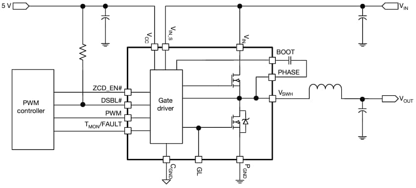 Applikations-Schaltungsdiagramm - Vishay Semiconductors SiC660 60 A VRPower® Integrierte Leistungsstufe
