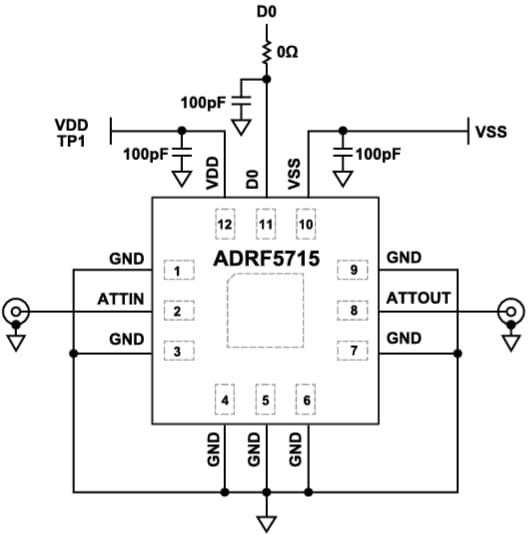 Applikations-Schaltungsdiagramm - Analog Devices Inc. ADRF5715 Digitale Silizium-Dämpfer