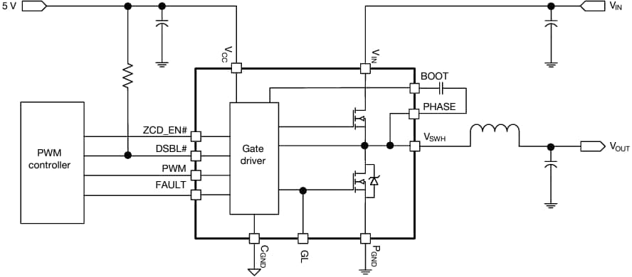 Applikations-Schaltungsdiagramm - Vishay Semiconductors SiC674 55 A VRPower® Integrierte Leistungsstufe