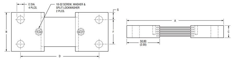 Technische Zeichnung - Bourns RSI Riedon™ DC-Amperemeter-Querwiderstände