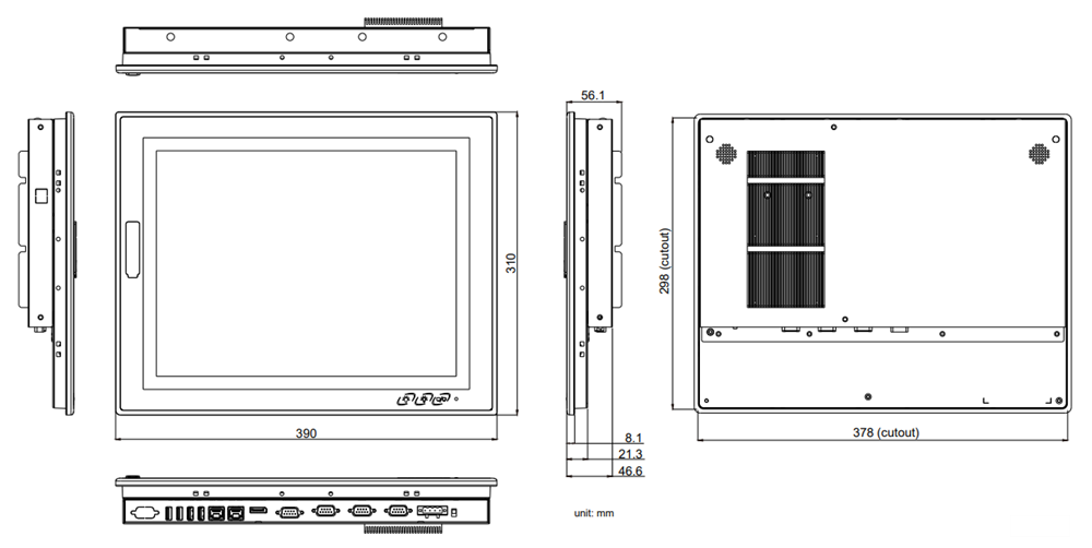 Mechanical Drawing - Arbor Technology LYNC-715-7433G8 Fanless 15