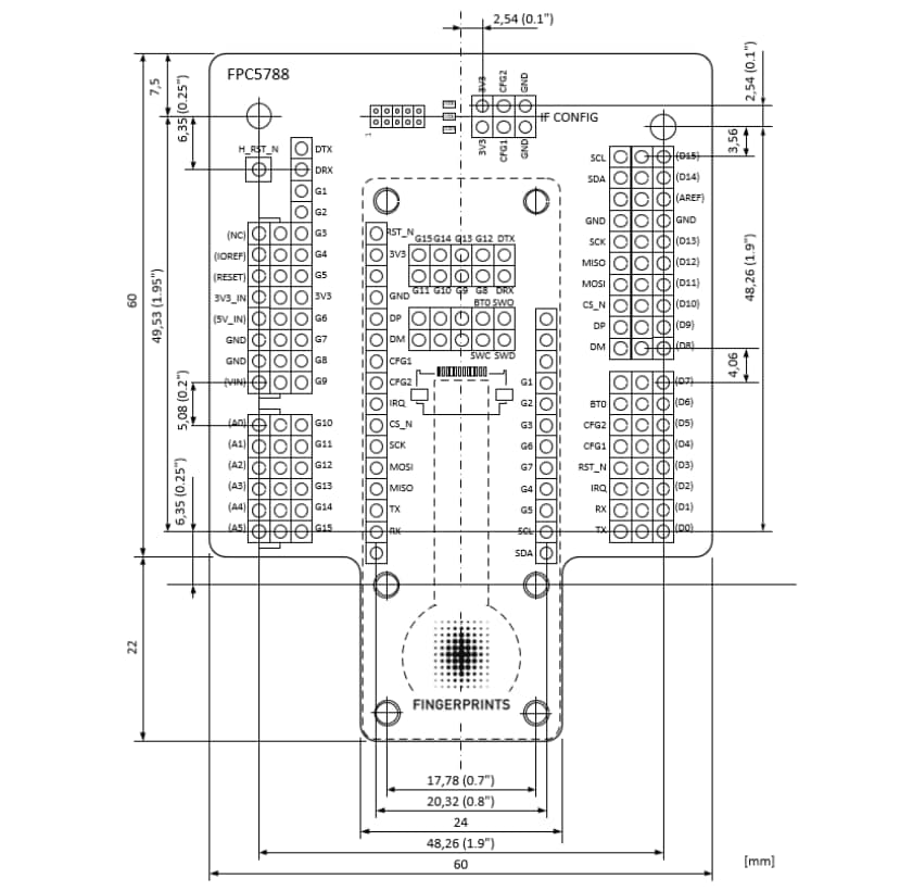 Mechanical Drawing - Fingerprints FPC2534 AllKey Pro Development Kit
