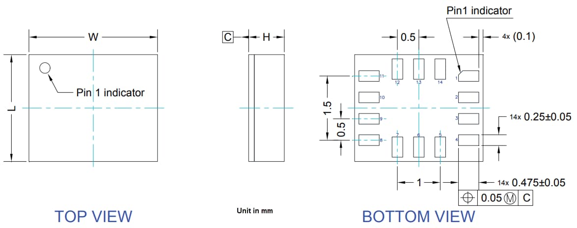 Technische Zeichnung - STMicroelectronics IIS3DWBG1 Vibrationssensor