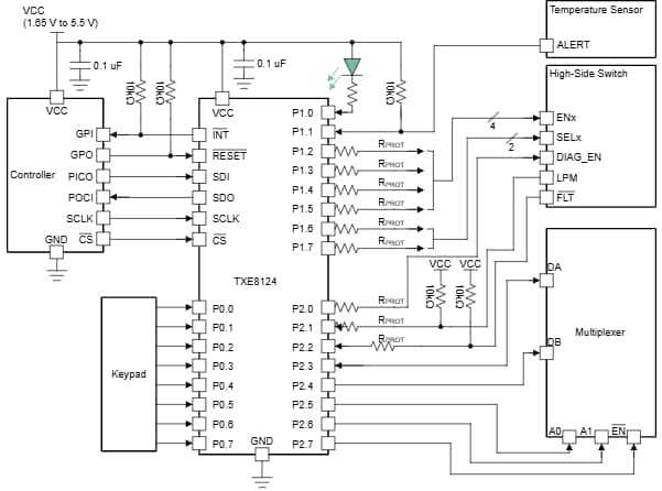 Schaltplan - Texas Instruments TXE8116 16-Bit SPI BUS I/O Expander