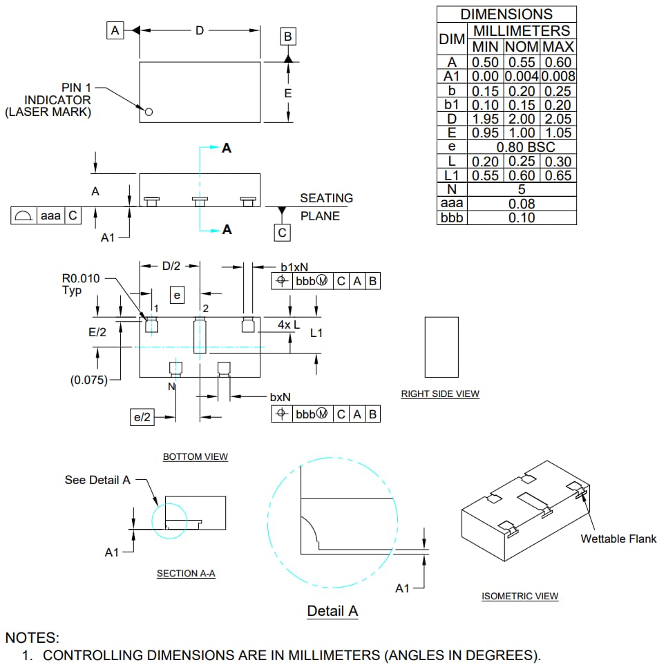 Technische Zeichnung - Semtech RClamp®10022PWQ Überspannungsbegrenzer (TVS)