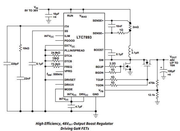 Applikations-Schaltungsdiagramm - Analog Devices Inc. LTC7893 synchrone Aufwärtsregler