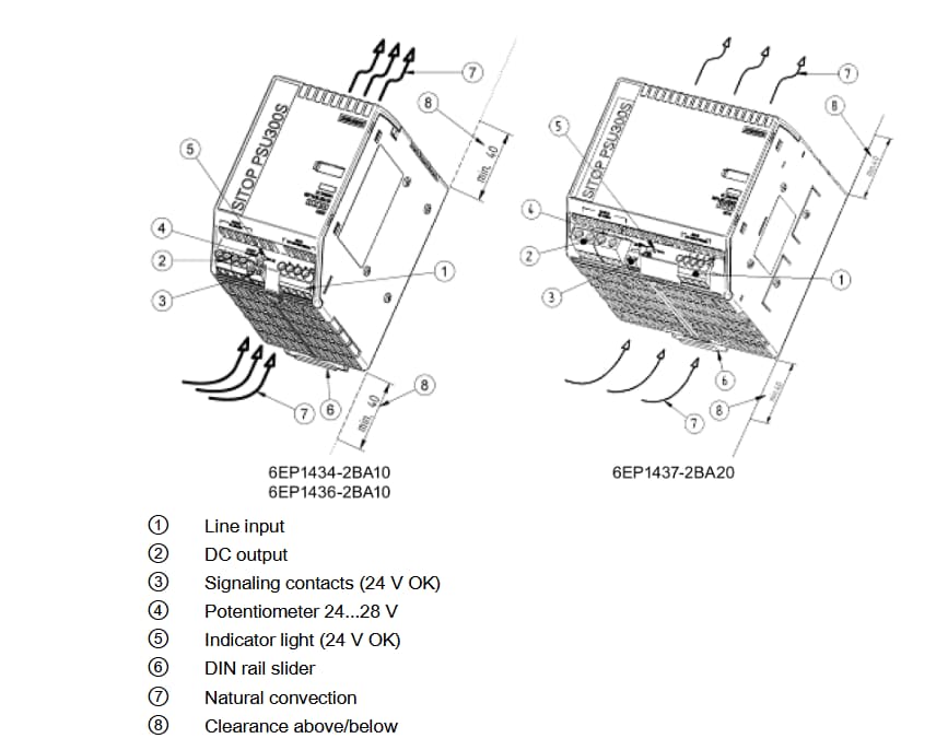 Mechanical Drawing - Siemens SITOP PSU300S Three-Phase DIN-Rail Power Supplies