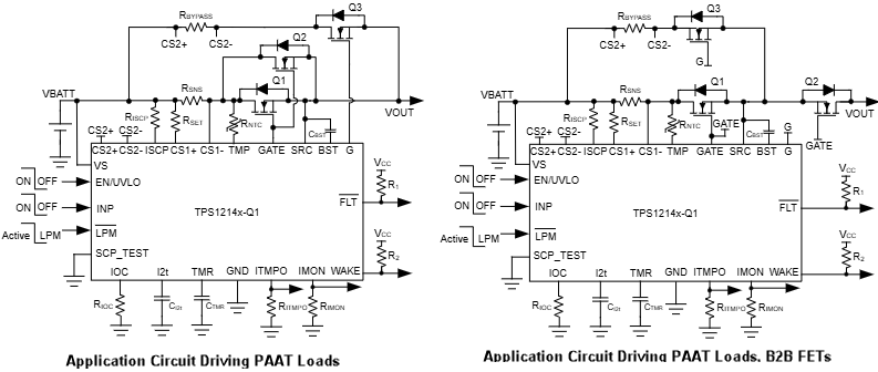 Applikations-Schaltungsdiagramm - Texas Instruments TPS1214-Q1 High-Side-Schaltcontroller für Fahrzeuganwendungen