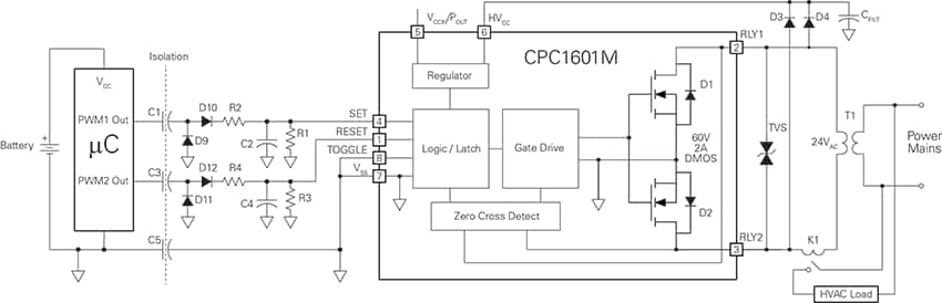 Applikations-Schaltungsdiagramm - IXYS Integrated Circuits CPC1601M 1-Form-A Solid-State-Stromstoßrelais