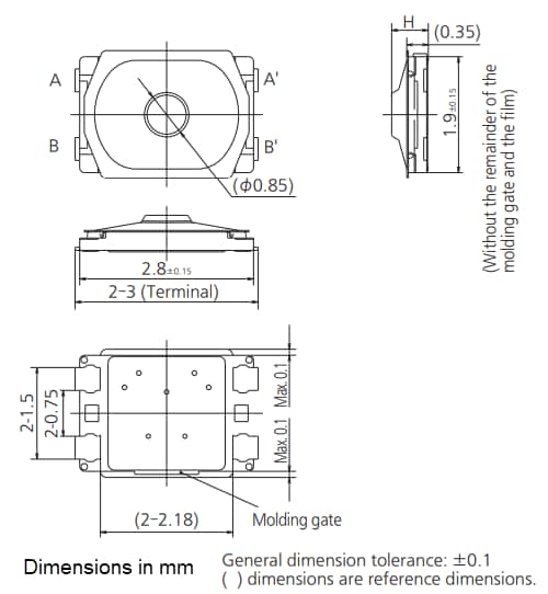 Technische Zeichnung - Panasonic Taktile Schalter EVP-BL
