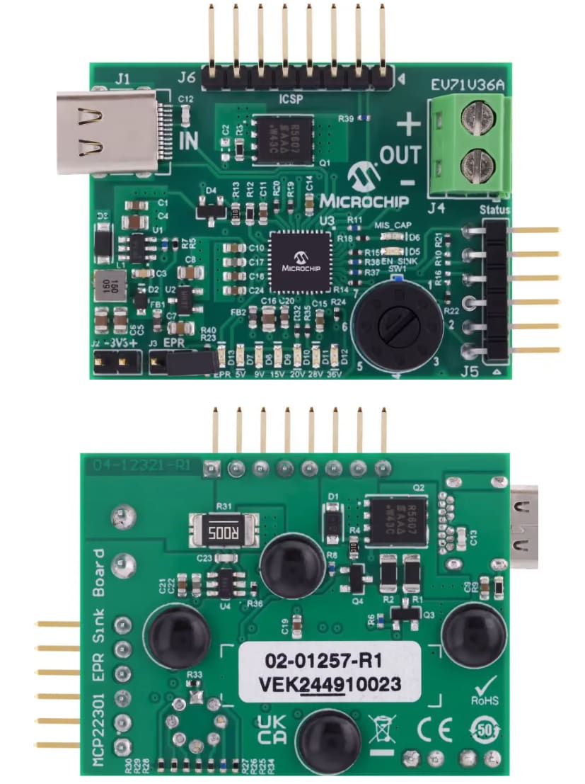 Schaltungsanordnung - Microchip Technology MCP22301 USB-PD-Senkenboard (EV71V36A)