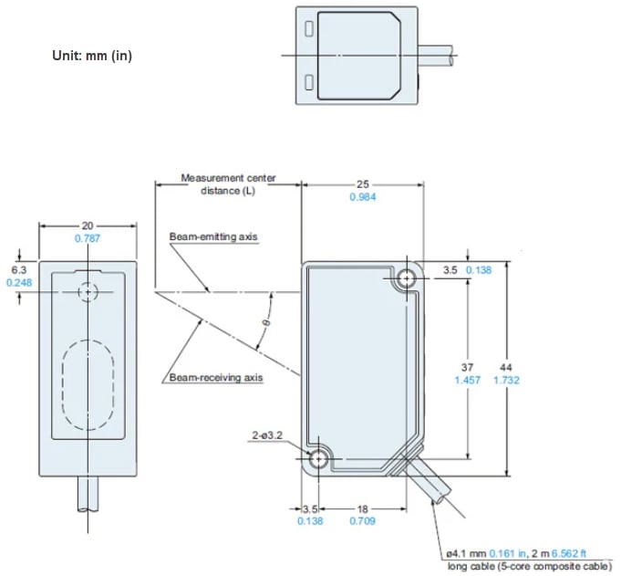 Technische Zeichnung - Panasonic Industrial Automation HG-C1200 CMOS-Mikrolaser-Abstandssensoren