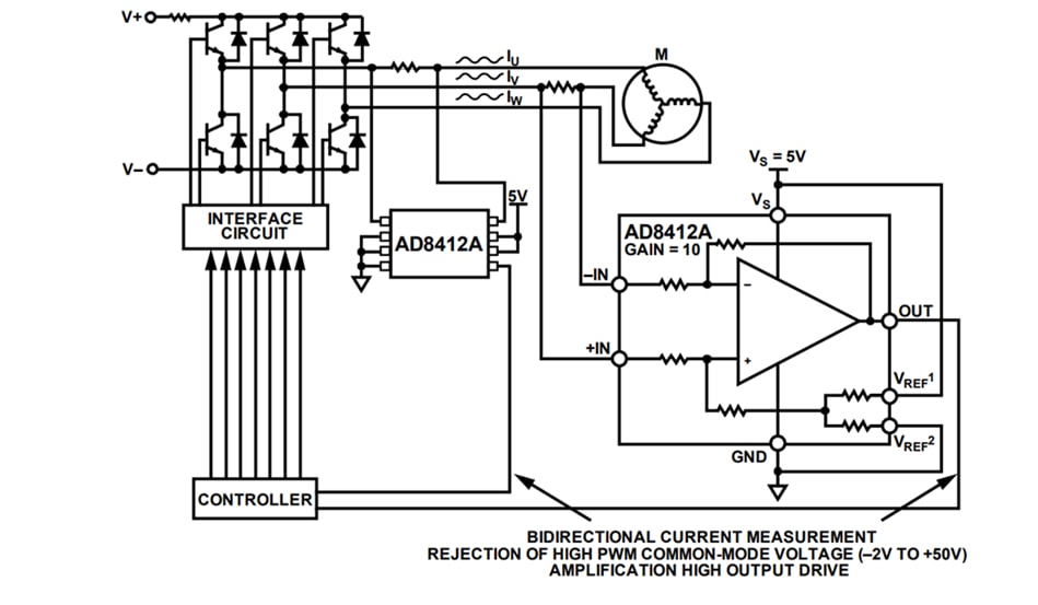 Applikations-Schaltungsdiagramm - Analog Devices Inc. AD8412A Strommessverstärker