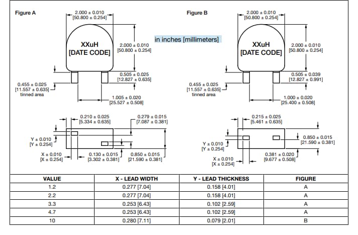 Technische Zeichnung - Vishay / Dale IHXL2000VZ-3A Automotive-Induktivitäten zur Durchsteckmontage