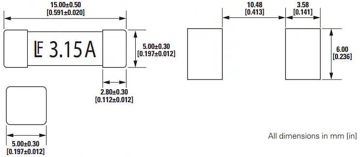 Technische Zeichnung - Littelfuse 415-Baureihe SMT-Sicherungen
