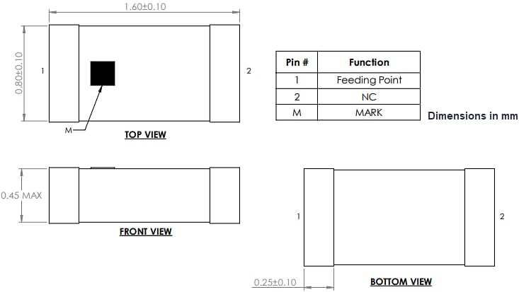 Mechanical Drawing - Abracon AANI-CH Automotive Chip Antennas