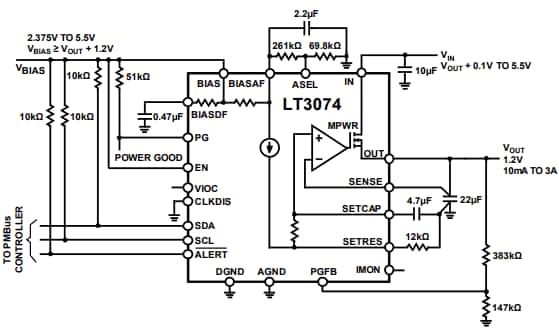 Applikations-Schaltungsdiagramm - Analog Devices Inc. LT3074 Dropout-Linear-Regler