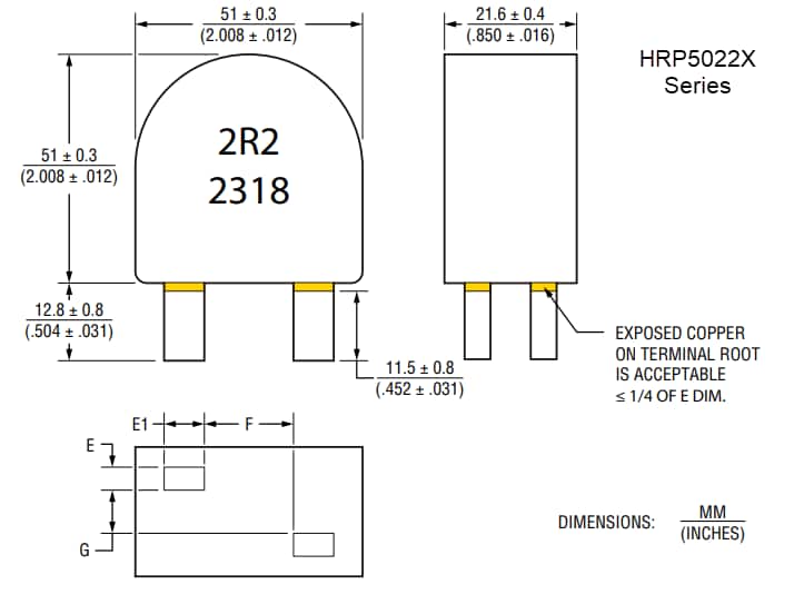Technische Zeichnung - Bourns HRP3822x & HRP5022x Leistungsinduktivitäten