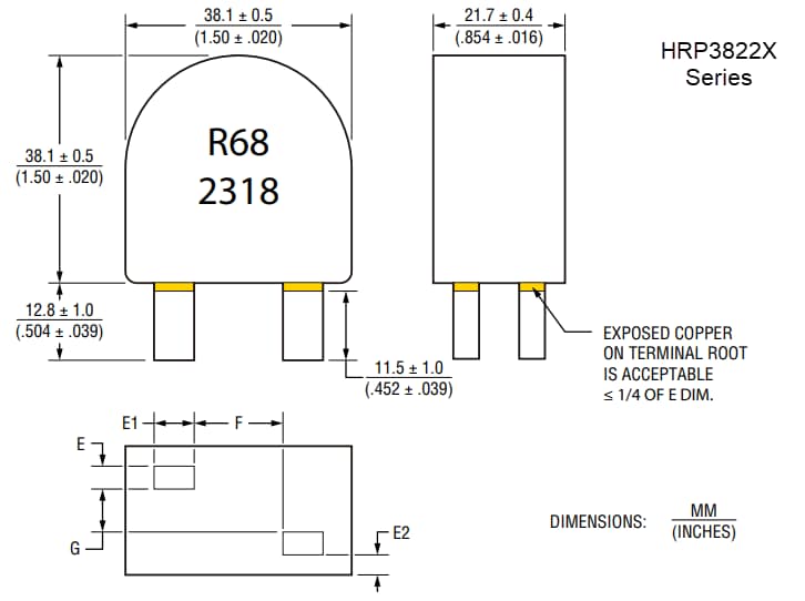 Technische Zeichnung - Bourns HRP3822x & HRP5022x Leistungsinduktivitäten