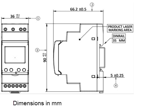 Technische Zeichnung - Littelfuse VM800 3-Phasen-Spannungsüberwachungsrelais