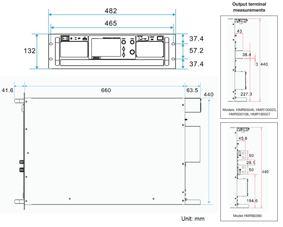 Mechanical Drawing - B&K Precision HMR ATE System DC Power Supplies