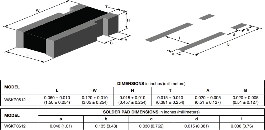 Technische Zeichnung - Vishay / Dale WSKP0612 Power Metal Strip® Widerstände