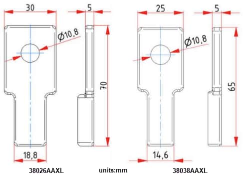 Technische Zeichnung - Amphenol Auxel Stromverteilungsblöcke & Anschlussverriegelungen