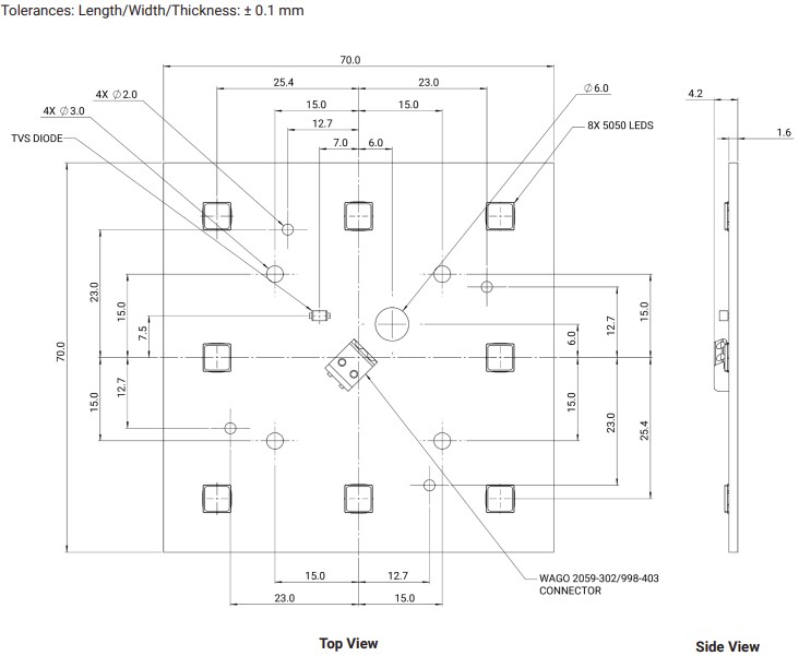 Technische Zeichnung - Cree LED LS8 Baugruppen Leiterplattenbaugruppen
