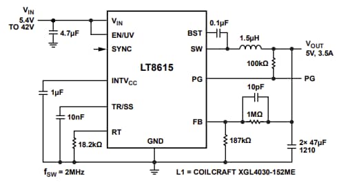 Applikations-Schaltungsdiagramm - Analog Devices Inc. LT8615 Monolithische Abwärts-Schaltregler