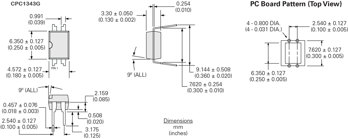 Technische Zeichnung - IXYS Integrated Circuits CPC1343G OptoMOS® Solid State Relais
